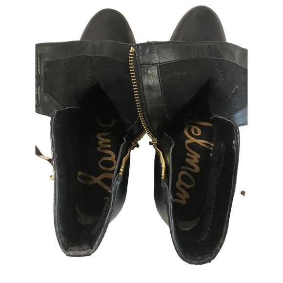 SAM EDELMAN Peter Black Leather Zip Gold Buckle Ankle  Booties Boots  6M - Picture 8 of 9